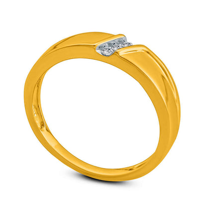 Ladies' 0.05 CT. T.W. Natural Diamond Three Stone Slant Wedding Band in Solid 10K Yellow Gold