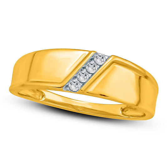 Men's 0.10 CT. T.W. Natural Diamond Four Stone Slant Wedding Band in Solid 10K Yellow Gold
