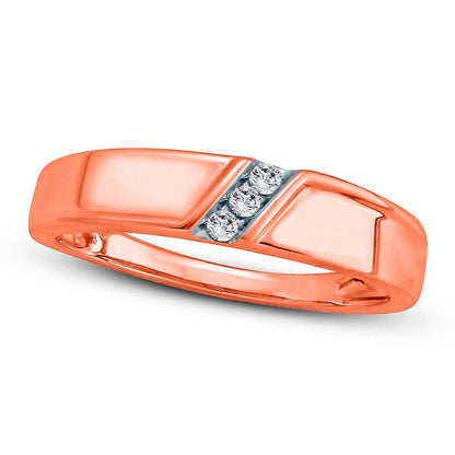 Ladies' 0.05 CT. T.W. Natural Diamond Three Stone Slant Wedding Band in Solid 10K Rose Gold
