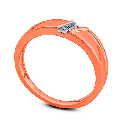 Ladies' 0.05 CT. T.W. Natural Diamond Three Stone Slant Wedding Band in Solid 10K Rose Gold