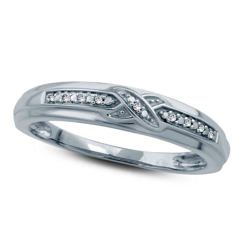 Ladies' Natural Diamond Accent Criss-Cross Wedding Band in Solid 10K White Gold