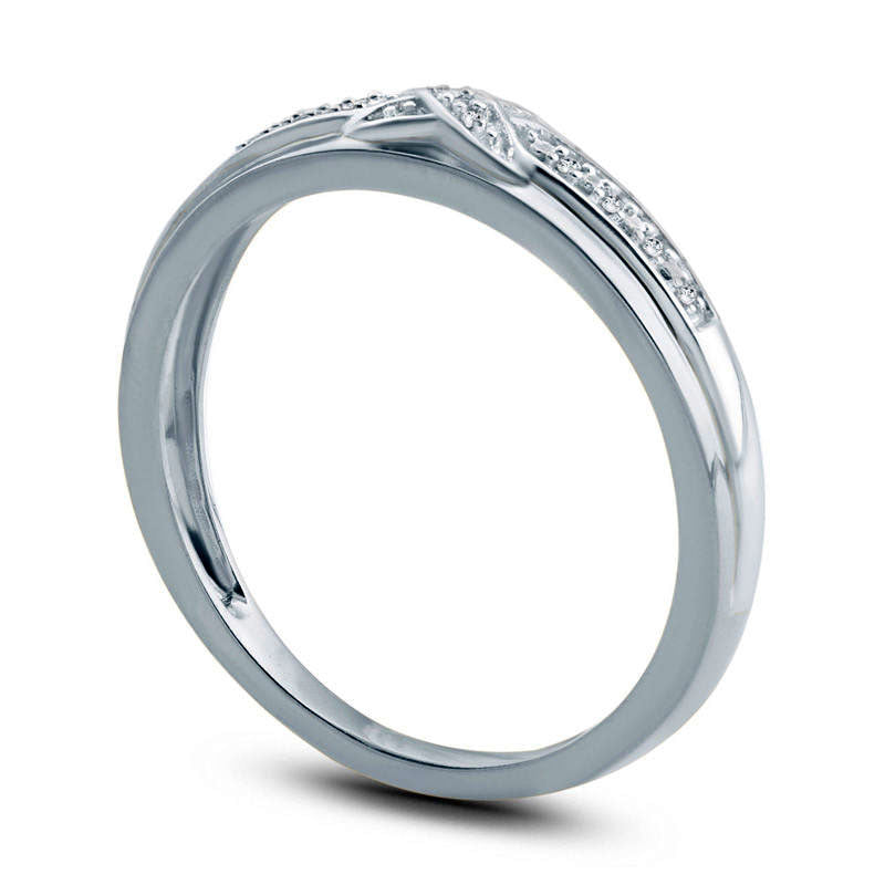 Ladies' Natural Diamond Accent Criss-Cross Wedding Band in Solid 10K White Gold