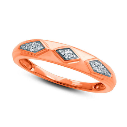 Ladies' Natural Diamond Accent Retro Geometric Wedding Band in Solid 10K Rose Gold