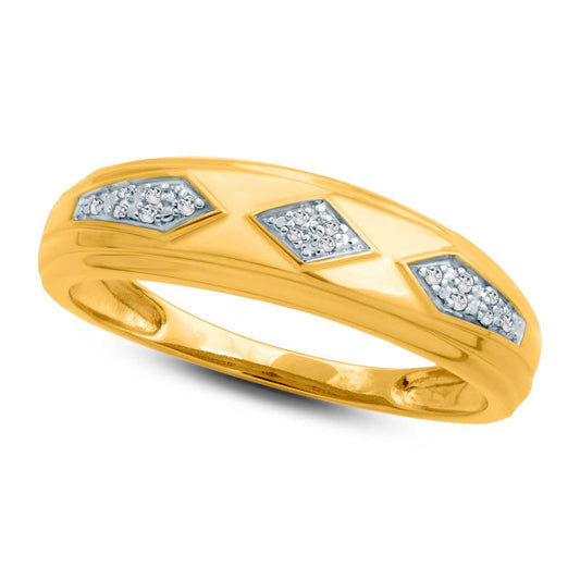 Men's Natural Diamond Accent Retro Geometric Wedding Band in Solid 10K Yellow Gold