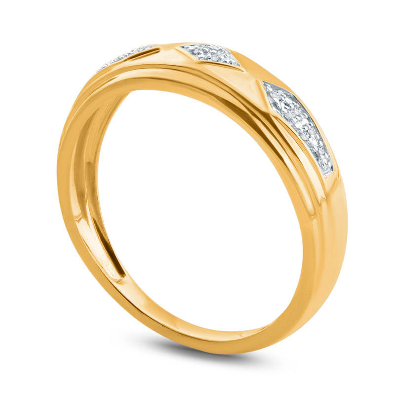 Men's Natural Diamond Accent Retro Geometric Wedding Band in Solid 10K Yellow Gold