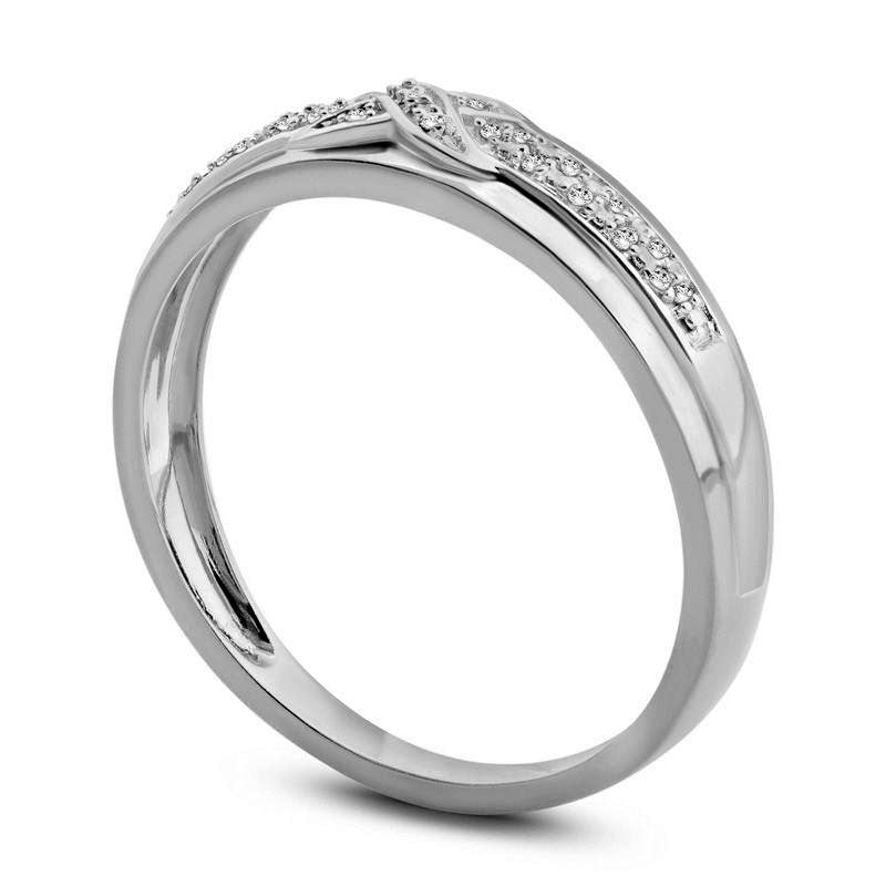 Men's 0.05 CT. T.W. Natural Diamond Criss-Cross Wedding Band in Solid 10K White Gold