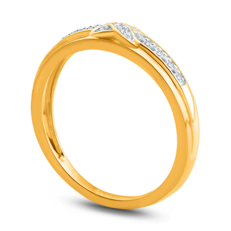 Ladies' Natural Diamond Accent Criss-Cross Wedding Band in Solid 10K Yellow Gold