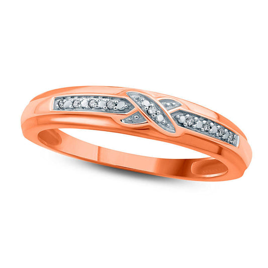 Ladies' Natural Diamond Accent Criss-Cross Wedding Band in Solid 10K Rose Gold