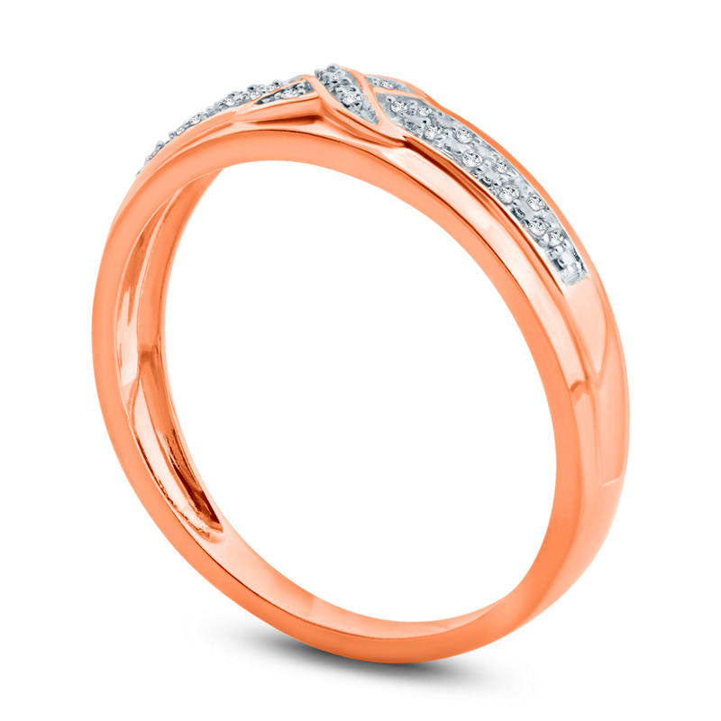 Men's 0.05 CT. T.W. Natural Diamond Criss-Cross Wedding Band in Solid 10K Rose Gold
