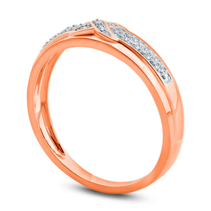Men's 0.05 CT. T.W. Natural Diamond Criss-Cross Wedding Band in Solid 10K Rose Gold