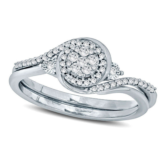 0.25 CT. T.W. Composite Natural Diamond Bypass Frame Bridal Engagement Ring Set in Sterling Silver