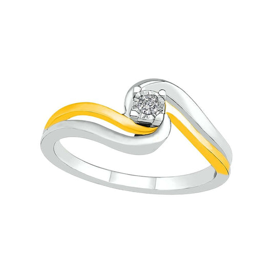 0.05 CT. Natural Clarity Enhanced Diamond Solitaire Swirl Bypass Promise Ring in Sterling Silver and Solid 10K Yellow Gold