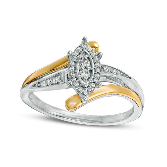 0.10 CT. T.W. Natural Diamond Marquise Frame Bypass Promise Ring in Sterling Silver and Solid 10K Yellow Gold