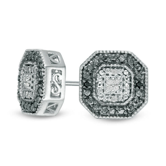 0.05 CT. T.W. Enhanced Black and White Diamond Octagon Frame Stud Earrings in Sterling Silver