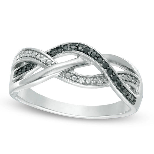 Enhanced Black and White Natural Diamond Accent Layered Crossover Ring in Sterling Silver