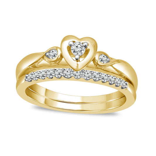 0.20 CT. T.W. Natural Diamond Heart Bridal Engagement Ring Set in Solid 10K Yellow Gold
