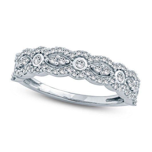 0.50 CT. T.W. Natural Diamond Alternating Round and Marquise Scallop Anniversary Band in Solid 10K White Gold