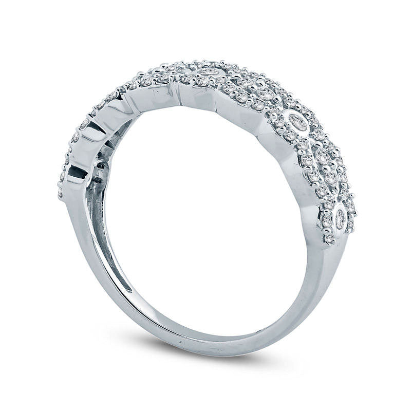 0.50 CT. T.W. Natural Diamond Alternating Round and Marquise Scallop Anniversary Band in Solid 10K White Gold