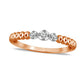 0.05 CT. T.W. Natural Diamond Three Stone Beaded Stackable Band in Solid 10K Two-Tone Gold