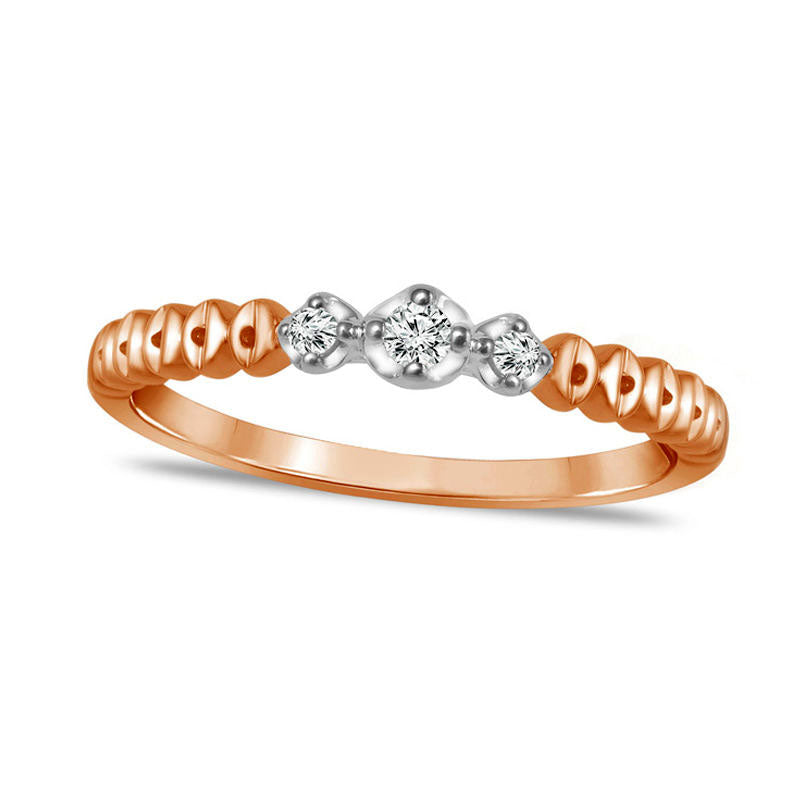 0.05 CT. T.W. Natural Diamond Three Stone Beaded Stackable Band in Solid 10K Two-Tone Gold