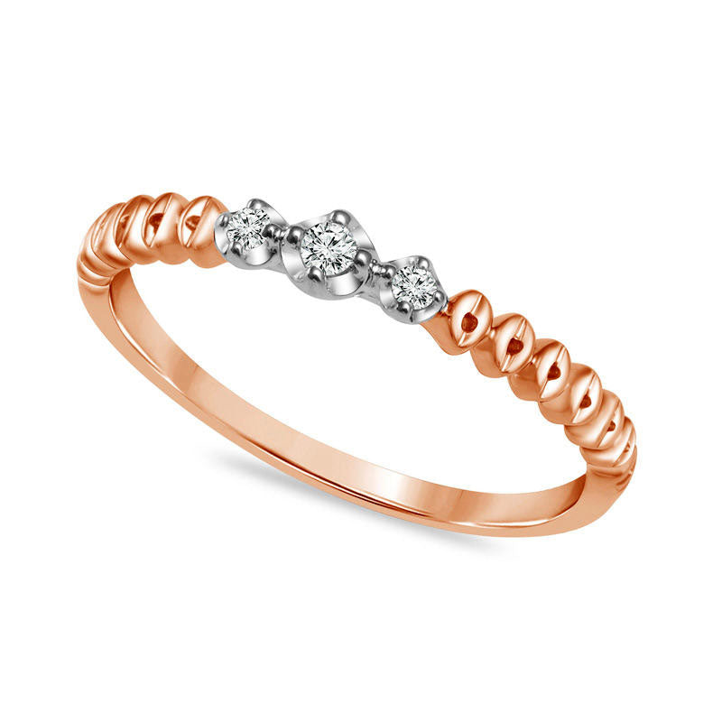 0.05 CT. T.W. Natural Diamond Three Stone Beaded Stackable Band in Solid 10K Two-Tone Gold