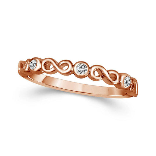 0.05 CT. T.W. Natural Diamond Three Stone Alternating Infinity Stackable Band in Solid 10K Rose Gold