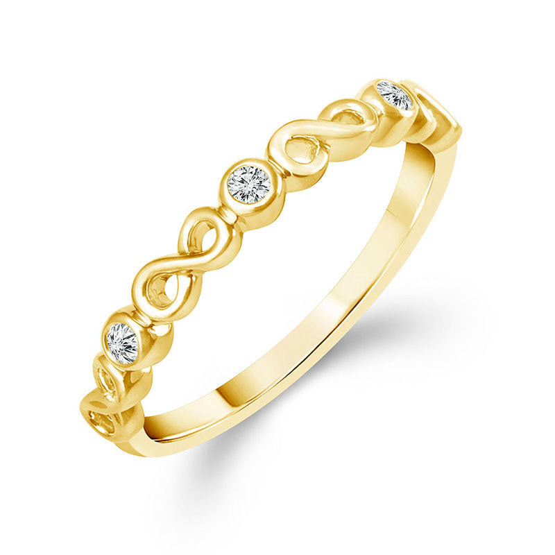 0.05 CT. T.W. Natural Diamond Three Stone Alternating Infinity Stackable Band in Solid 10K Yellow Gold