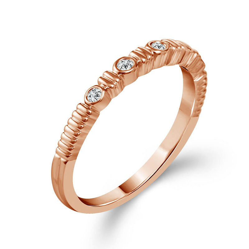 0.05 CT. T.W. Natural Diamond Five Stone Grooved Stackable Band in Solid 10K Rose Gold