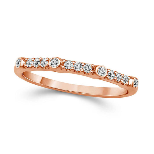 0.13 CT. T.W. Natural Diamond Station Stackable Band in Solid 10K Rose Gold
