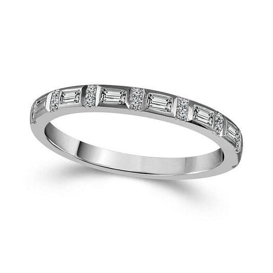 0.17 CT. T.W. Baguette and Round Natural Diamond Alternating Stackable Band in Solid 10K White Gold