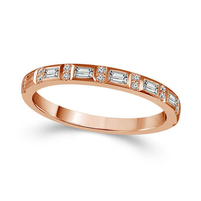 0.17 CT. T.W. Baguette and Round Natural Diamond Alternating Stackable Band in Solid 10K Rose Gold