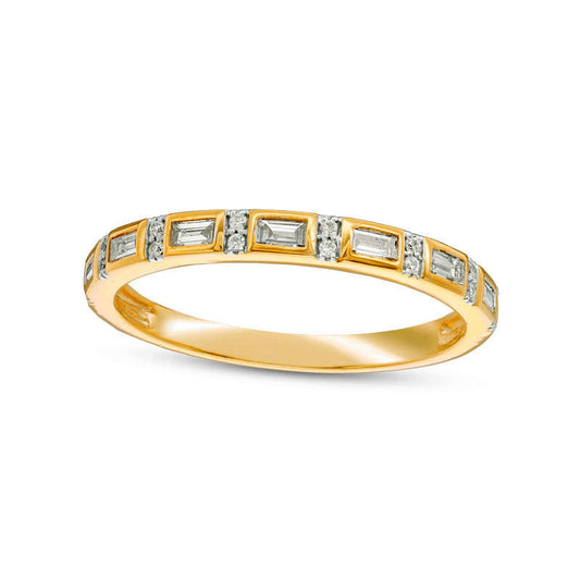 0.17 CT. T.W. Baguette and Round Natural Diamond Alternating Stackable Band in Solid 10K Yellow Gold