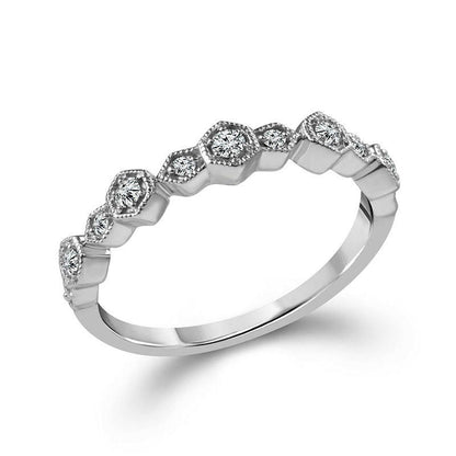 0.17 CT. T.W. Natural Diamond Alternating Art Deco Antique Vintage-Style Stackable Band in Solid 10K White Gold