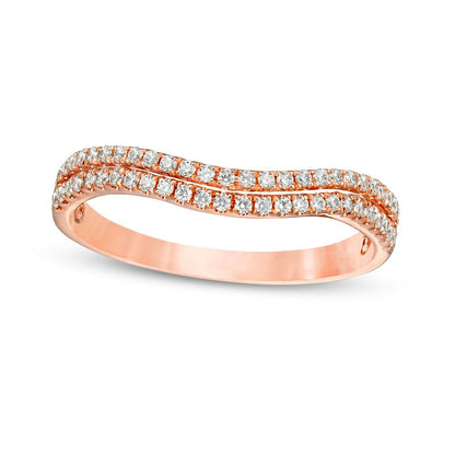 0.25 CT. T.W. Natural Diamond Double Row Contour Anniversary Ring in Solid 10K Rose Gold