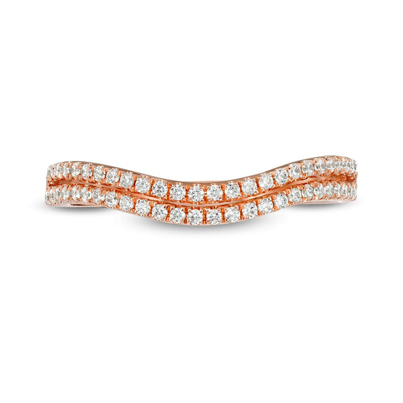 0.25 CT. T.W. Natural Diamond Double Row Contour Anniversary Ring in Solid 10K Rose Gold