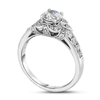 1.25 CT. T.W. Natural Diamond Flower Petals Engagement Ring in Solid 14K White Gold