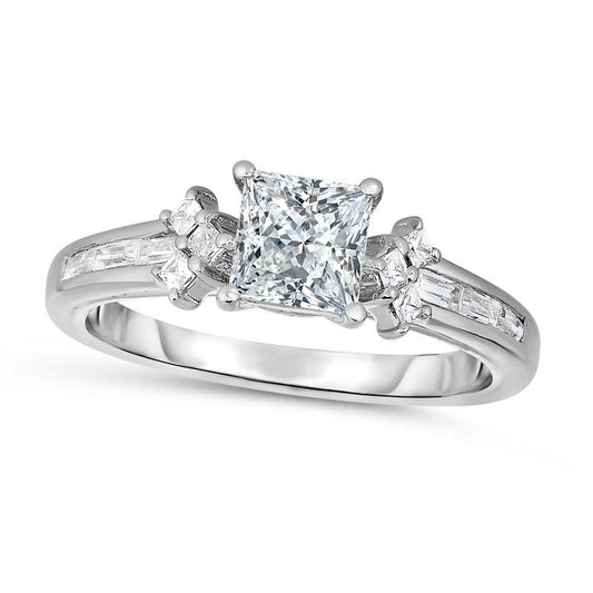 1.0 CT. T.W. Princess-Cut Natural Diamond Arrow-Sides Engagement Ring in Solid 14K White Gold