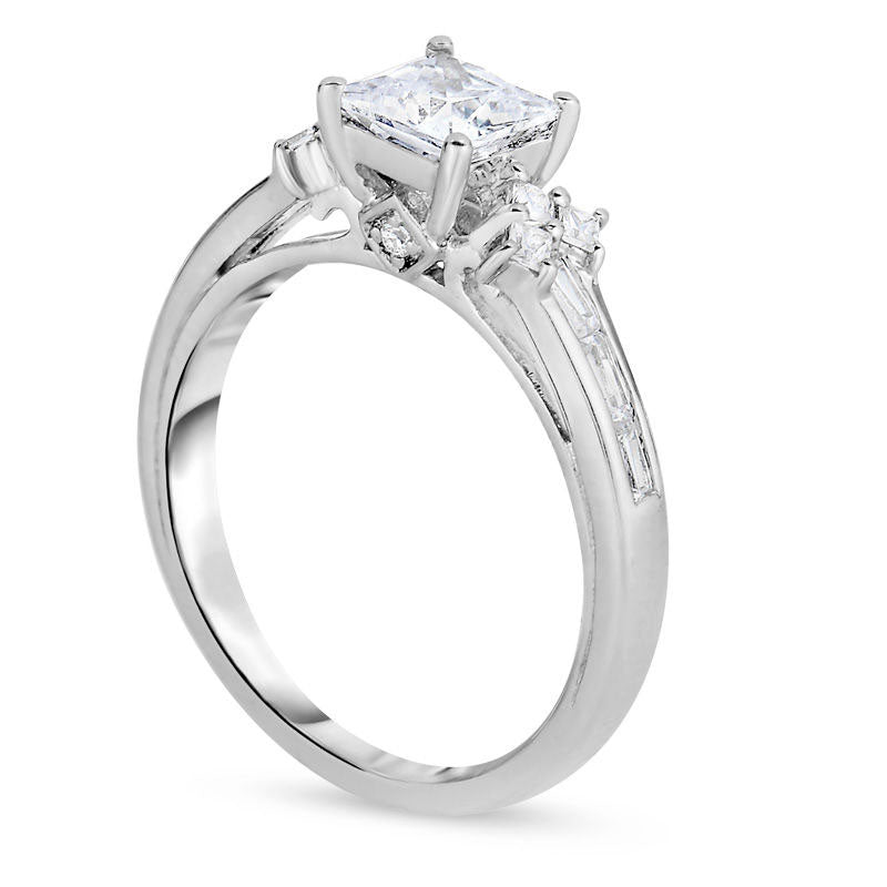 1.0 CT. T.W. Princess-Cut Natural Diamond Arrow-Sides Engagement Ring in Solid 14K White Gold