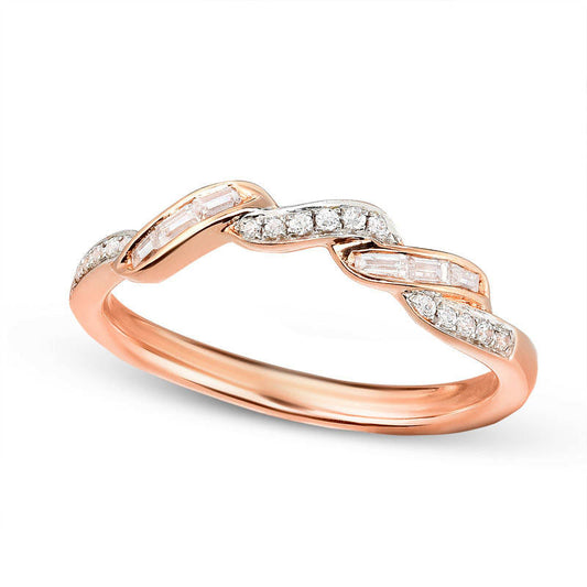 0.17 CT. T.W. Baguette and Round Natural Diamond Wave Wedding Band in Solid 10K Rose Gold