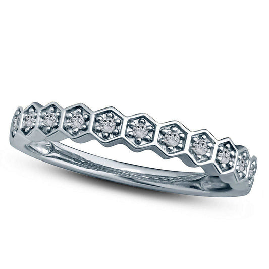 0.10 CT. T.W. Natural Diamond Hexagon Stackable Band in Solid 10K White Gold