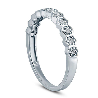 0.10 CT. T.W. Natural Diamond Hexagon Stackable Band in Solid 10K White Gold