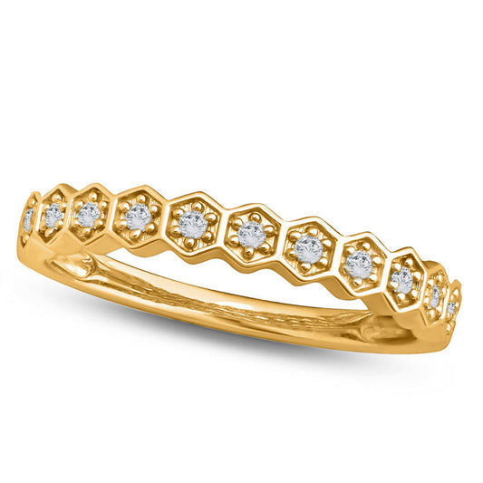 0.10 CT. T.W. Natural Diamond Hexagon Stackable Band in Solid 10K Yellow Gold