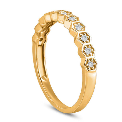 0.10 CT. T.W. Natural Diamond Hexagon Stackable Band in Solid 10K Yellow Gold