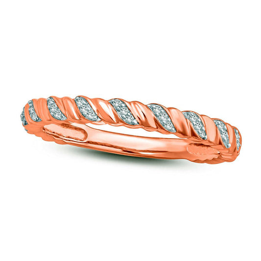 0.13 CT. T.W. Natural Diamond Twist Stackable Band in Solid 10K Rose Gold