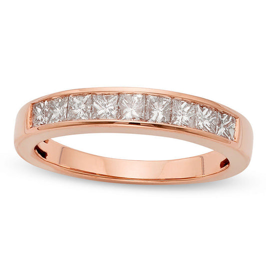 0.75 CT. T.W. Certified Princess-Cut Natural Diamond Nine Stone Anniversary Band in Solid 14K Rose Gold (I/I1)
