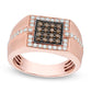 Men's 1.0 CT. T.W. Composite Champagne and White Natural Diamond Frame Signet Ring in Solid 10K Rose Gold