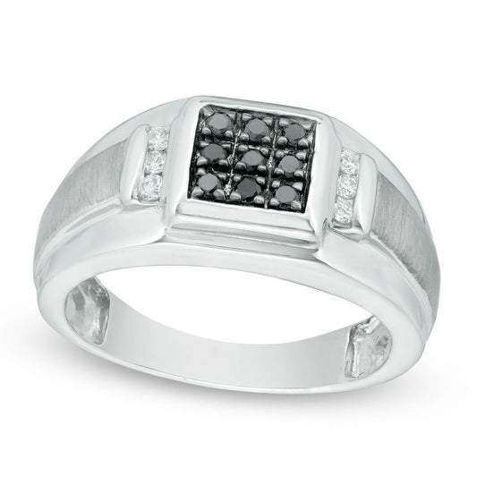 Men's 0.33 CT. T.W. Composite Enhanced Black and White Natural Diamond Frame Signet Ring in Solid 10K White Gold
