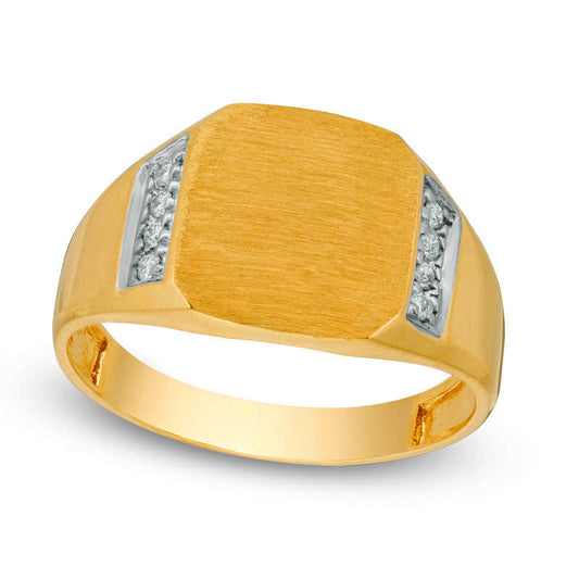 Men's 0.13 CT. T.W. Natural Diamond Signet Ring in Solid 10K Yellow Gold