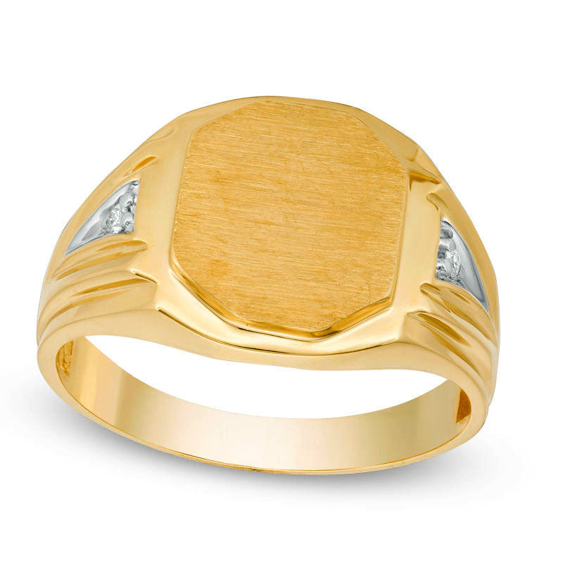 Men's Natural Diamond Accent Signet Ring in Solid 10K Yellow Gold