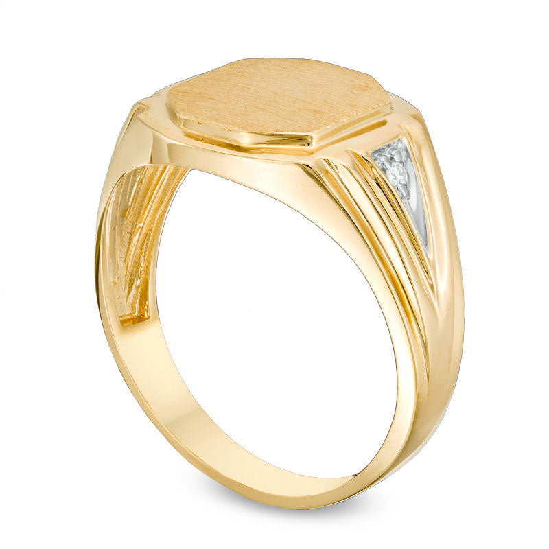 Men's Natural Diamond Accent Signet Ring in Solid 10K Yellow Gold